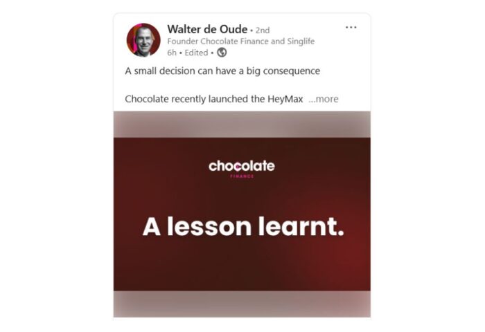 Chocolate Finance Founder CEO mistake